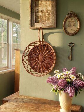 Unique Vintage Round Willow/Wicker/Rattan Basket Tray w/1 Handle Decor Boho Chic